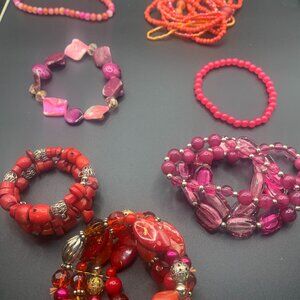 7ct Red & Pink Bead Stretch Bracelet Bundle